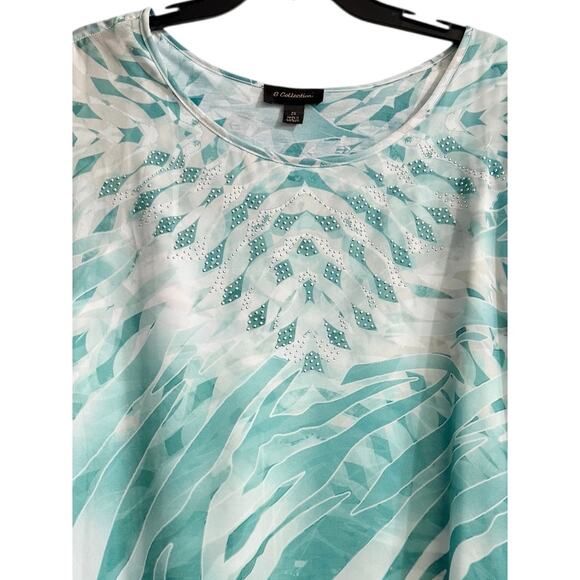 G Collection 2x Green Flowy Embellished Blouse Top Shirt Plus Flattering - Picture 3 of 6